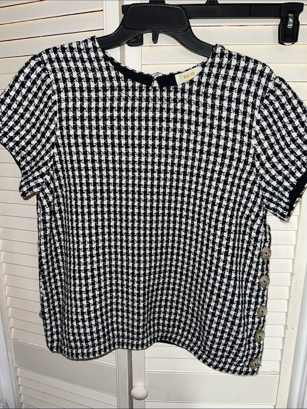 Mauve Black & White Houndstooth Short Sleeve Tunic with Side Buttons